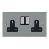 Hamilton 74SS2SS-BL 2 Gang Socket Switched Black Insert 13a